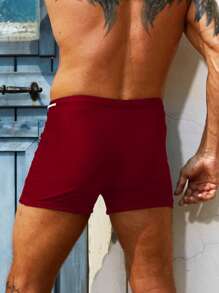 Manfinity 男士腰部抽繩泳褲 - 紅色 - 查看 2