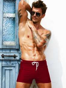 Manfinity 男士腰部抽繩泳褲 - 紅色 - 查看 4