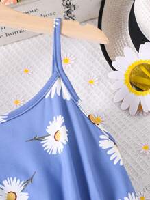 SHEIN Tween Girl Floral Print Belted Cami Dress - Blue - View 3