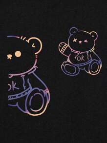 INAWLY Áo thun hở vai họa tiết hoạt hình Áo thun họa tiết nữ - màu đen - Xem 4