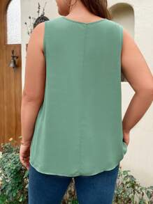 SHEIN LUNE Plus Keyhole Neckline Sleeveless Blouse - Green - View 2