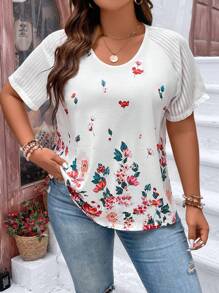 SHEIN LUNE 大碼印花插肩袖T恤 - 白色 - 查看 1