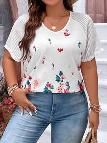 SHEIN LUNE 大碼印花插肩袖T恤 - 白色 - 查看 3