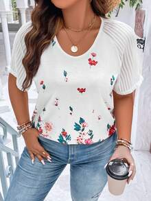 SHEIN LUNE 大碼印花插肩袖T恤 - 白色 - 查看 4