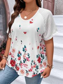 SHEIN LUNE 大碼印花插肩袖T恤 - 白色 - 查看 5