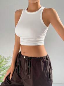 SHEIN PETITE 素色短款背心 - 白色 - 查看 3