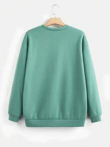 SHEIN EZwear Letter Embroidery Drop Shoulder Thermal Sweatshirt - Mint Green - View 2