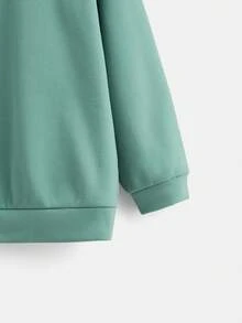 SHEIN EZwear Letter Embroidery Drop Shoulder Thermal Sweatshirt - Mint Green - View 3