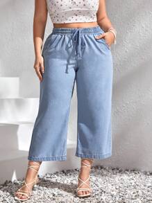 EMERY ROSE Plus Drawstring Waist Wide Leg Jeans