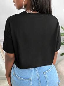 Slaydiva Áo thun nữ Pha lê kim cương Slogan Giải trí - màu đen - Xem 2