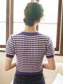 Knit Mix Button Front Cardigan - Purple - View 2