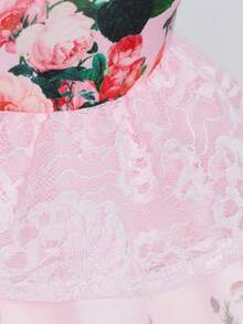 SHEIN Bebé Vestido con estampado floral ribete con fruncido - Multicolor - Ver 4