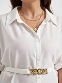 SHEIN Frenchy Plus Chain Detail Batwing Sleeve Shirt - White - View 2