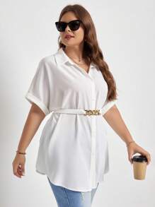 SHEIN Frenchy Plus Chain Detail Batwing Sleeve Shirt - White - View 3