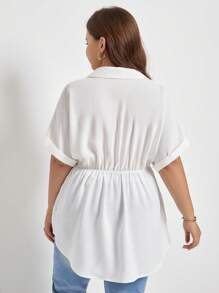 SHEIN Frenchy Plus Chain Detail Batwing Sleeve Shirt - White - View 5