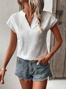 SHEIN LUNE Batwing Sleeve Notched Neckline Blouse