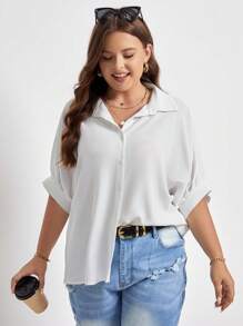 SHEIN Frenchy Plus Solid Batwing Sleeve Shirt - White - View 1