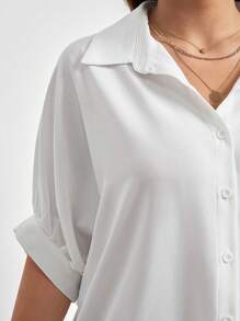 SHEIN Frenchy Plus Solid Batwing Sleeve Shirt - White - View 2
