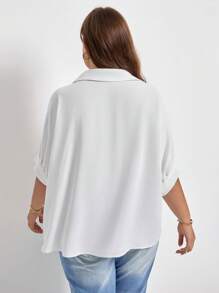 SHEIN Frenchy Plus Solid Batwing Sleeve Shirt - White - View 4