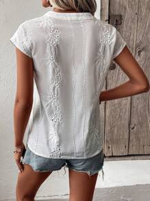 SHEIN LUNE Batwing Sleeve Notched Neckline Blouse