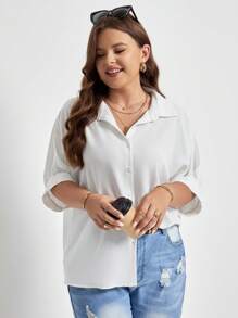 SHEIN Frenchy Plus Solid Batwing Sleeve Shirt - White - View 6