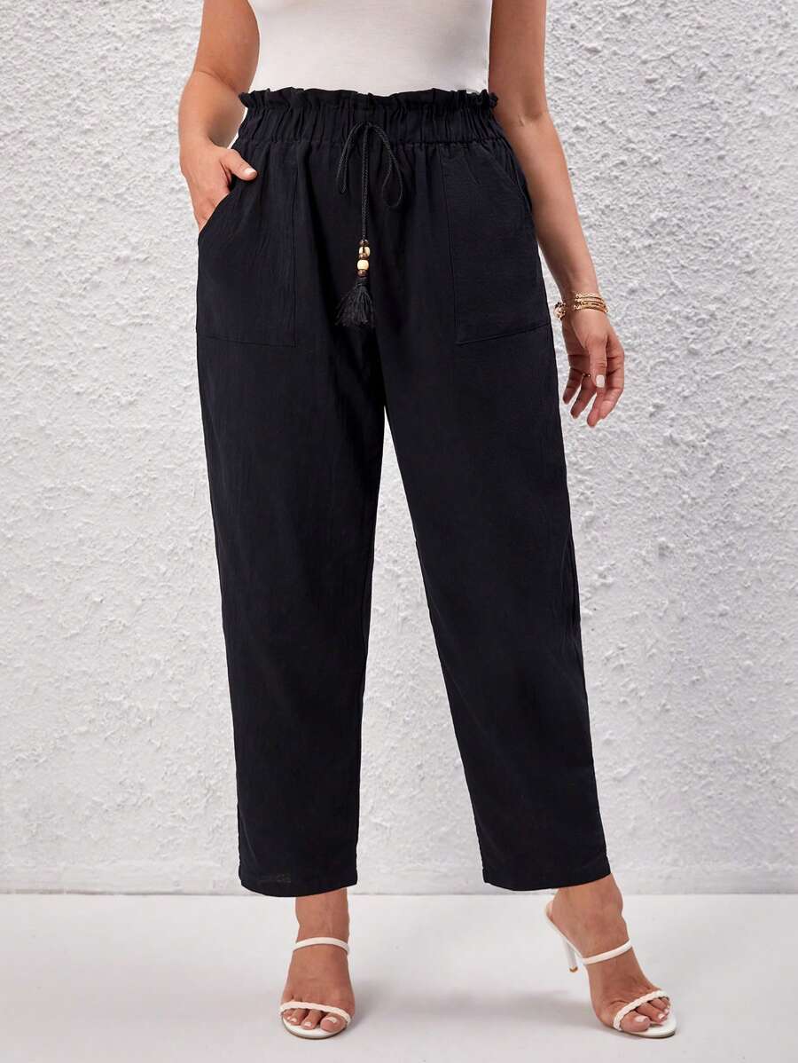 shein.co.uk | EMERY ROSE Plus Paperbag Waist Knot Front Pants