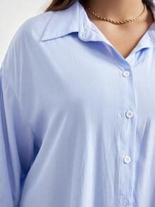 SHEIN Frenchy Plus 1pc Drop Shoulder Button Front Shirt - Blue - View 2