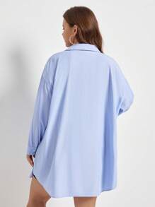 SHEIN Frenchy Plus 1pc Drop Shoulder Button Front Shirt - Blue - View 6
