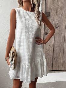 SHEIN LUNE Đầm Viên lá sen màu trơn Dễ thương - trắng - Xem 1