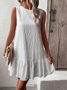 SHEIN LUNE Đầm Viên lá sen màu trơn Dễ thương - trắng - Xem 3