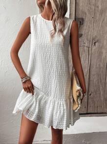 SHEIN LUNE Đầm Viên lá sen màu trơn Dễ thương - trắng - Xem 4