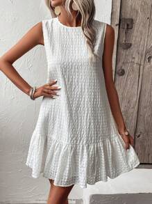 SHEIN LUNE Đầm Viên lá sen màu trơn Dễ thương - trắng - Xem 5