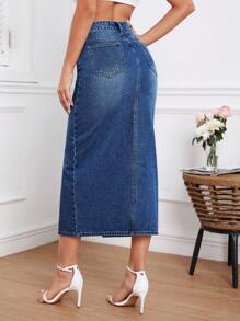 SHEIN Essnce 高腰高衩牛仔半身裙