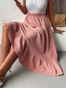 SHEIN LUNE 素色荷葉邊半身裙 - 珊瑚粉 - 查看 1