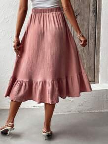 SHEIN LUNE 素色荷葉邊半身裙 - 珊瑚粉 - 查看 2