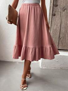 SHEIN LUNE 素色荷葉邊半身裙 - 珊瑚粉 - 查看 4