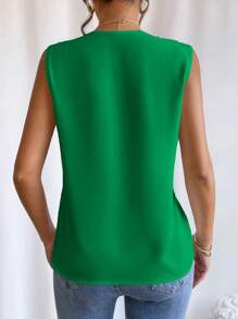 EMERY ROSE Solid V Neck Sleeveless Blouse - Green - View 2