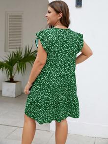 Đầm Plus Size Viên lá sen Họa tiết hoa Boho - Màu xanh lá cây đậm - Xem 2