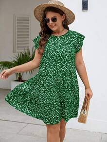 Đầm Plus Size Viên lá sen Họa tiết hoa Boho - Màu xanh lá cây đậm - Xem 3