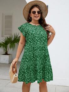 Đầm Plus Size Viên lá sen Họa tiết hoa Boho - Màu xanh lá cây đậm - Xem 4