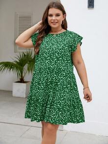 Đầm Plus Size Viên lá sen Họa tiết hoa Boho - Màu xanh lá cây đậm - Xem 5