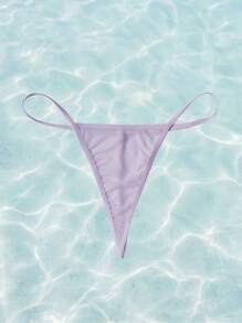 ROMWE Fairycore Mermaid Contrast Lace Asymmetrical Hem Slips With Thong, Lingerie - Lilac Purple - View 3