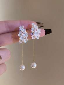 1 对时尚锌合金花朵和人造珍珠装饰耳坠，适合女士日常装饰情人节 - 彩色 - 查看 2