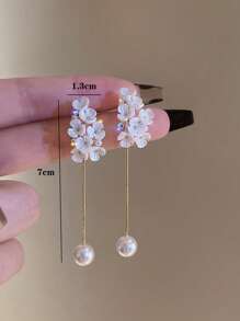 1 对时尚锌合金花朵和人造珍珠装饰耳坠，适合女士日常装饰情人节 - 彩色 - 查看 4