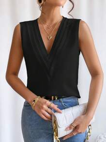 EMERY ROSE Blusa de escote en V sin mangas, tops sin mangas