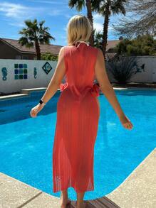 Solid Tie Side Cover Up Dress - Watermelon Pink - View 2