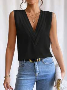 EMERY ROSE Blusa de escote en V sin mangas, tops sin mangas