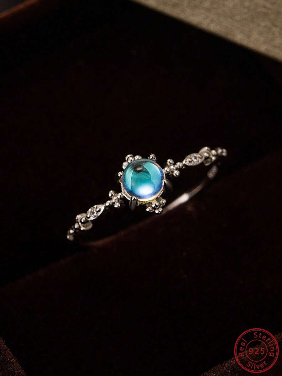 1入組時尚石頭裝飾銀戒指適合女士適用於禮品 - 銀色 - 查看 1