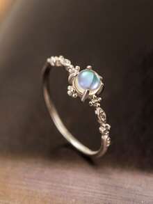 1入組時尚石頭裝飾銀戒指適合女士適用於禮品 - 銀色 - 查看 2