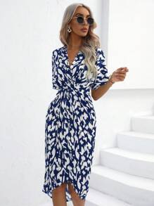 SHEIN Clasi Đầm Trọn gói Tất cả trên in Giải trí - Màu xanh hải quân - Xem 3